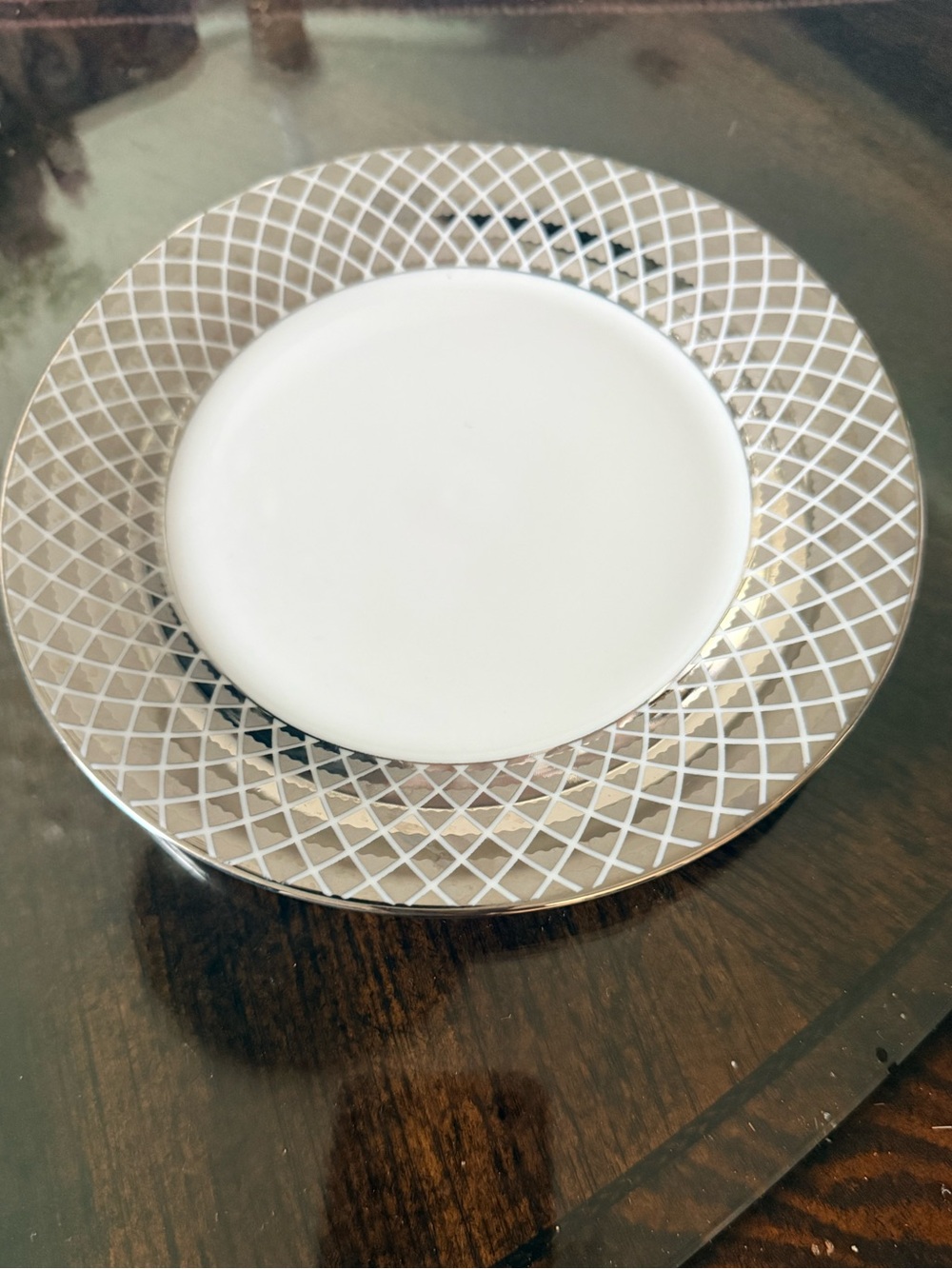 Ciroa White Black and Silver Lattice Rim Replacement Salad Plate